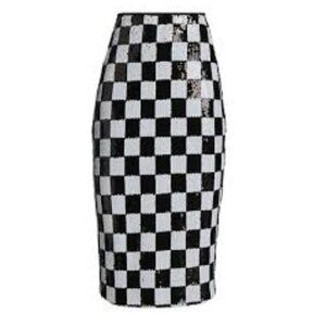 EN SAISON Sequined Checkerboard Midi Skirt Size Medium